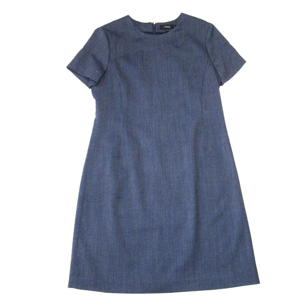NWT Theory Jatinn in Spring Navy Adjunct Wool Short Sleeve Mini Dress 10